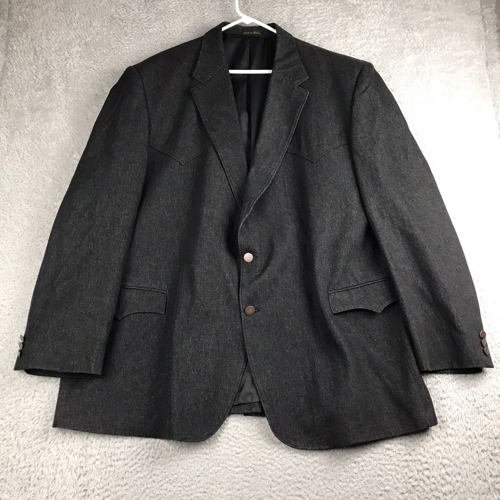 Circle S Western Blazer Mens 54L Black Cotton Denim Lined Cowboy Sport Coat